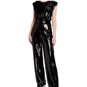 NWT Aidan Mattox Black Sequin Jumpsuit Sz 4